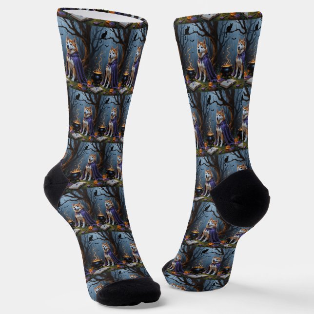 Akita Dog Whimsical Halloween Malerei Socken (Gewinkelt)