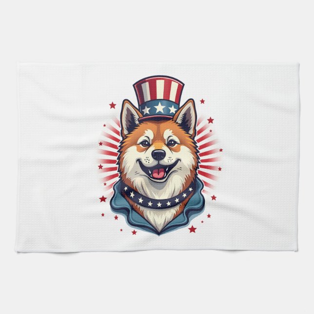 Akita dog with independence day  geschirrtuch (Horizontal)