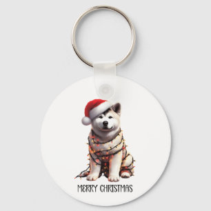 Akita Dog wrag in Weihnachtslicht Schlüsselanhänger