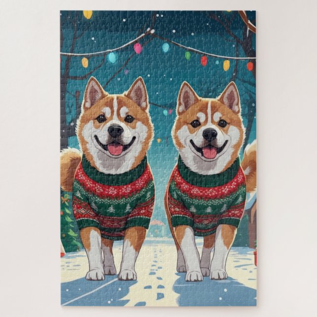 Akita Dogs Christmas Snow Holiday (Vertikal)