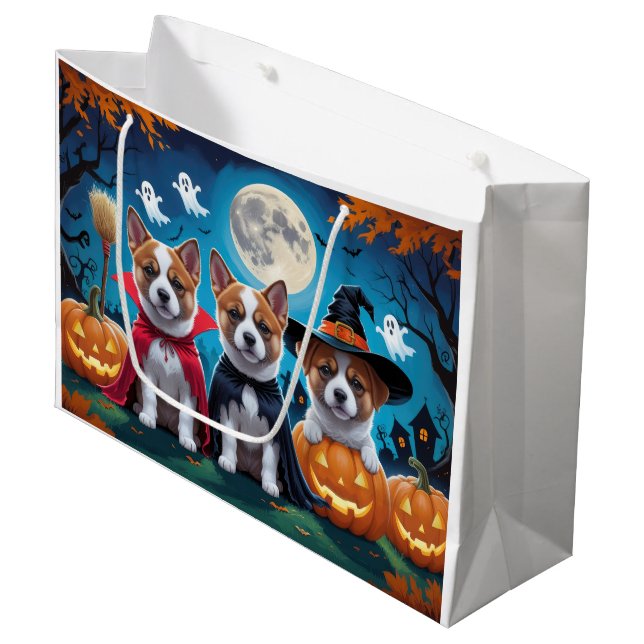 Akita Dogs Pumpkin Halloween Funny Große Geschenktüte (Vorderseite Schrägansicht)