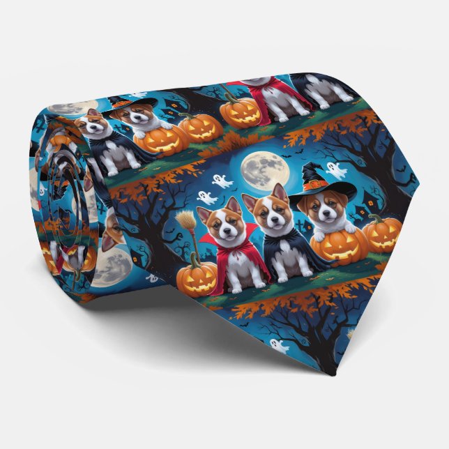 Akita Dogs Pumpkin Halloween Funny Krawatte (Gerollt)