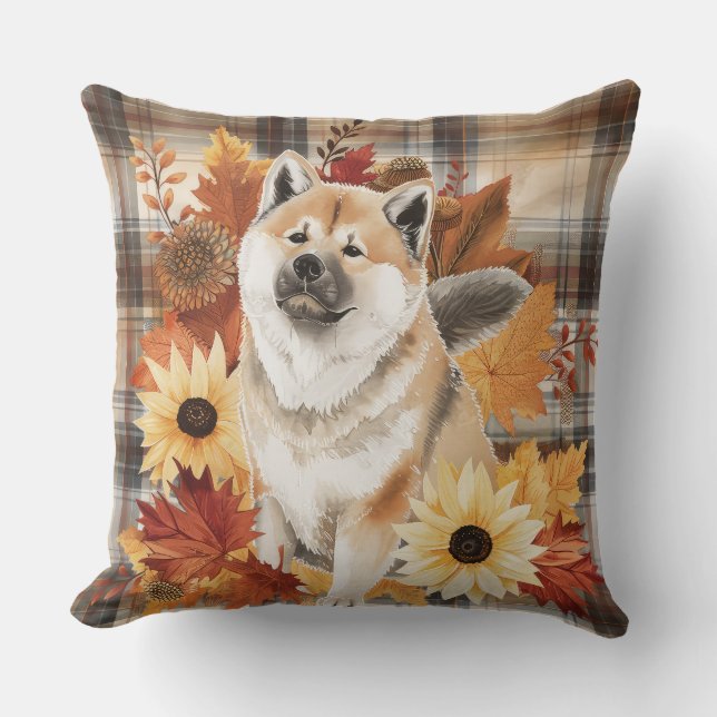 Akita Fall Watercolor-Blume Kissen (Vorderseite)