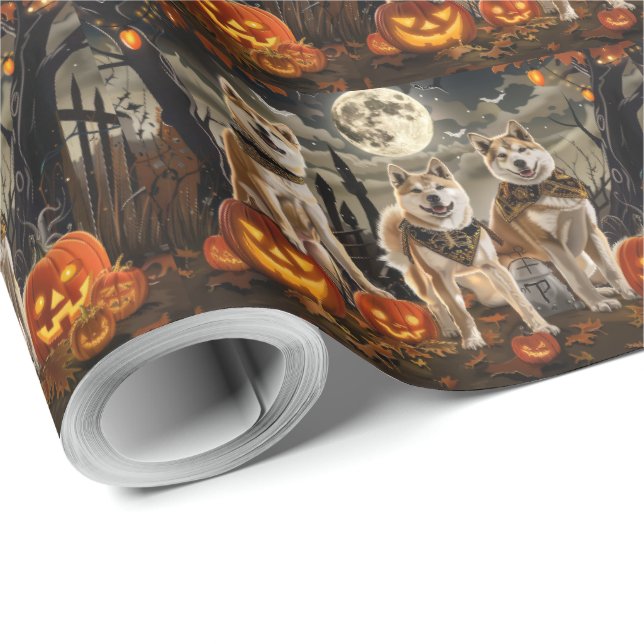 Akita Halloween Spooky Geschenkpapier (Rolleneckpunkt)