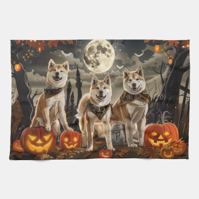 Akita Halloween Spooky Geschirrtuch (Horizontal)