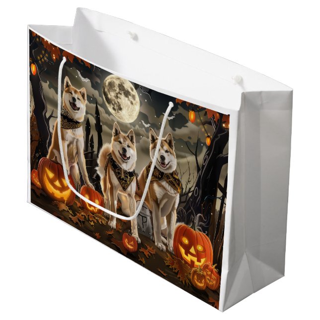 Akita Halloween Spooky Große Geschenktüte (Vorderseite Schrägansicht)