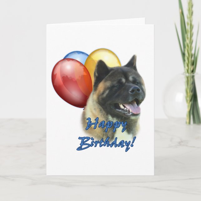 Akita Happy Birthday Balloons Karte (Vorderseite)