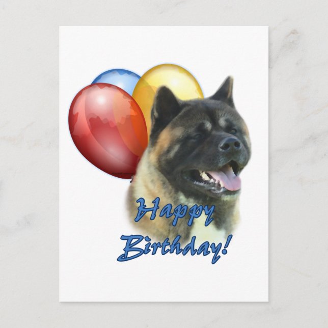 Akita Happy Birthday Balloons Postkarte (Vorderseite)
