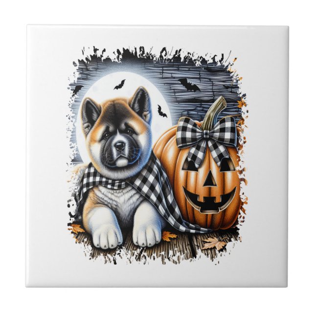 Akita-Hund Halloween-Platz Fliese (Vorderseite)