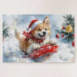 Akita-Hund im Schlitten Lass es schneien Weihnacht