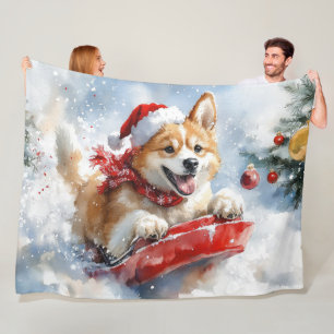 Akita-Hund im Schlitten Lass es schneien Weihnacht Fleecedecke