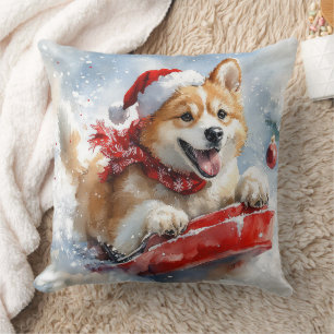 Akita-Hund im Schlitten Lass es schneien Weihnacht Kissen