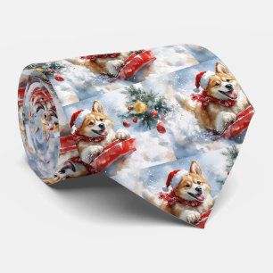 Akita-Hund im Schlitten Lass es schneien Weihnacht Krawatte