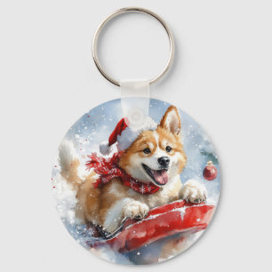 Akita-Hund im Schlitten Lass es schneien Weihnacht Schlüsselanhänger