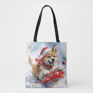 Akita-Hund im Schlitten Lass es schneien Weihnacht Tasche