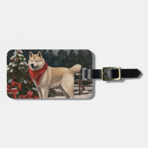 Akita-Hund im Schnee Weihnachten Gepäckanhänger