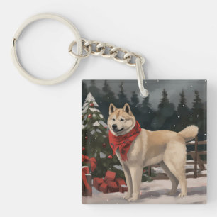 Akita-Hund im Schnee Weihnachten Schlüsselanhänger