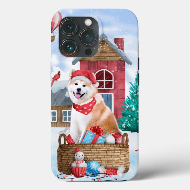 Akita Hund im Schnee Weihnachts-Hundehaus Case-Mate iPhone Hülle (Rückseite)