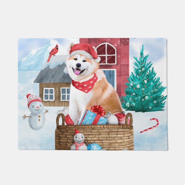 Akita Hund im Schnee Weihnachts-Hundehaus Fußmatte (Vorderseite)