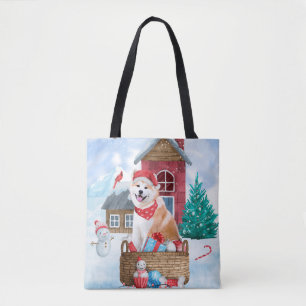 Akita-Hund im Schnee Weihnachtshundehaus Tasche