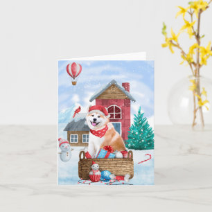 Akita Hund im Schnee Weihnachtshundehütte Karte