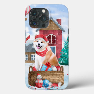 Akita-Hund im Schneeschnee-Christmas-Hundehaus Case-Mate iPhone Hülle