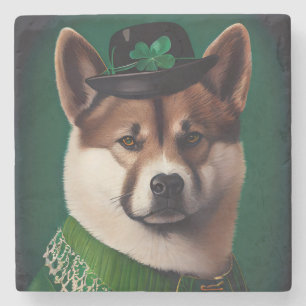 Akita-Hund im St. Patrick's Day-Kleid Steinuntersetzer