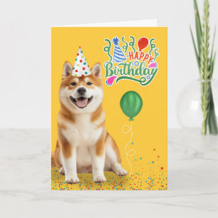 Akita Hund in Party Hut auf Gelben Geburtstag Karte