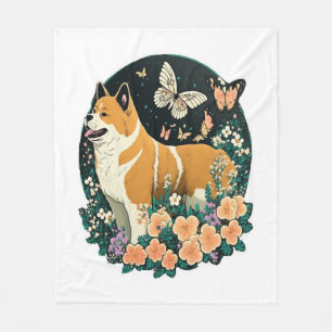 Akita Hund mit Blume und Schmetterling T Shirt Fleecedecke