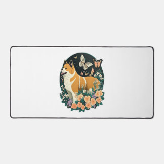 Akita Hund mit Blume und Schmetterling T Shirt Schreibtischunterlage