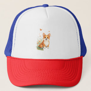 Akita Hund mit Blume und Schmetterling T Shirt Truckerkappe