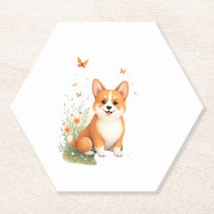 Akita Hund mit Blume und Schmetterling T Shirt Untersetzer