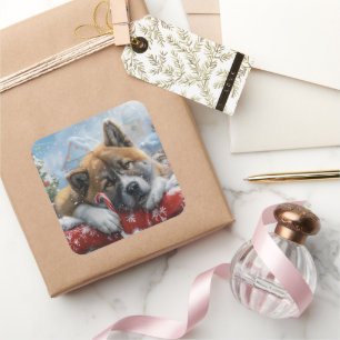 Akita Hund Weihnachtsfestlich Quadratischer Aufkleber