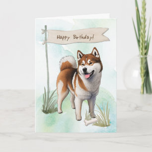 Akita Hund züchten unter Geburtstagszeichen drauße Karte