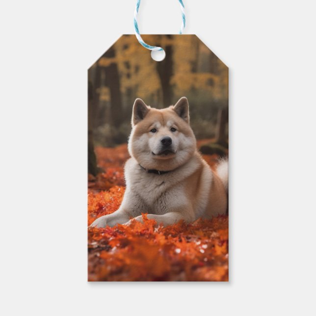 Akita im Herbst Leaves Fall Inspiriert Geschenkanhänger (Vorderseite)