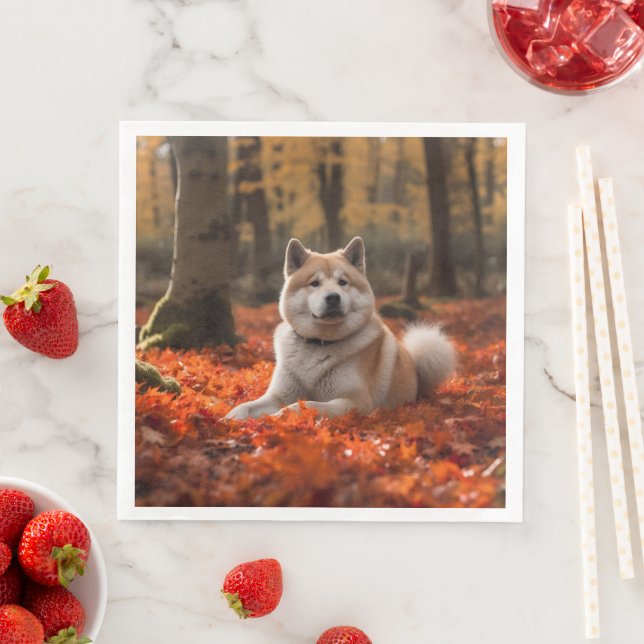 Akita im Herbst Leaves Fall Inspiriert Serviette (Beispiel)