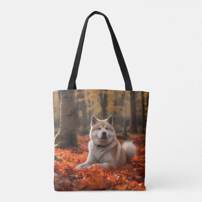 Akita im Herbst Leaves Fall Inspiriert Tasche (Rückseite)