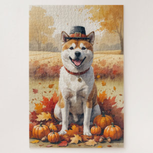 Akita im Herbstlaub Erntedank Kunst