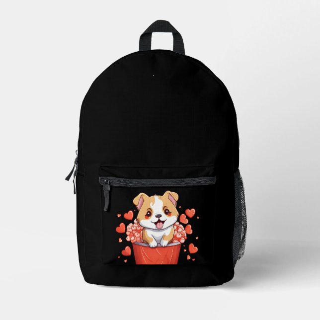 Akita in Hearts Basket Bedruckter Rucksack (Vorderseite)