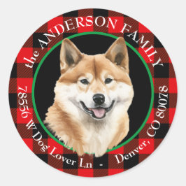Akita Inu Dog Buffalo Karierte Rücksendeadresse Runder Aufkleber
