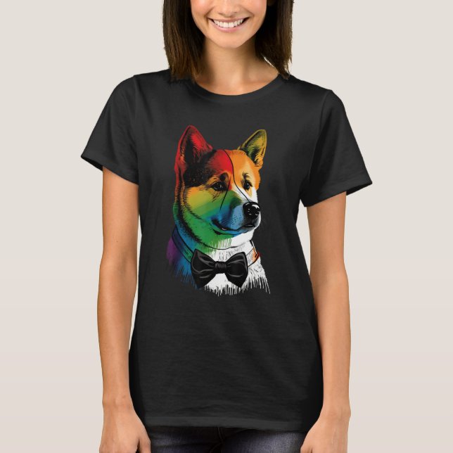Akita Inu Gay Pride Dog LGBT Rainbow Flag on Akita T-Shirt (Vorderseite)
