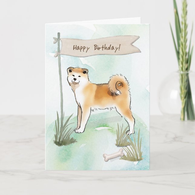 Akita Inu Zucht Hund unter Geburtstagszeichen Karte (Vorderseite)