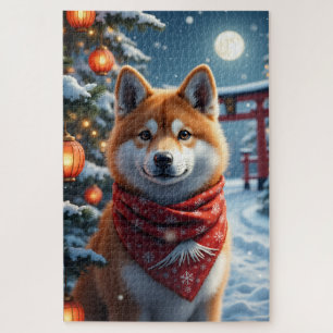 Akita Japanisches Weihnachten Winterporträt Kunst