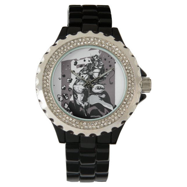 Akita Kristall mit Black Enamel Armbanduhr (Vorderseite)