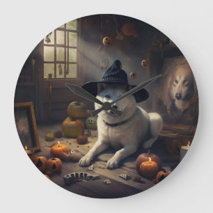 Akita Kürbisse Halloween Gruselig Große Wanduhr