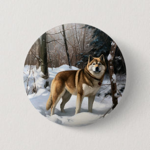 Akita Lass es schneien Weihnachten Button