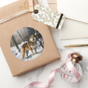 Akita Lass es schneien Weihnachten Runder Aufkleber
