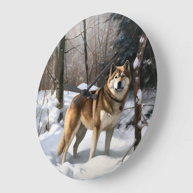 Akita Let It Schnee Weihnachten Große Wanduhr (Winkel)