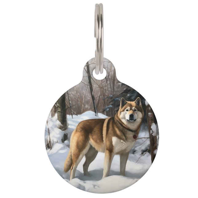 Akita Let It Schnee Weihnachten Haustiermarke (Vorderseite)
