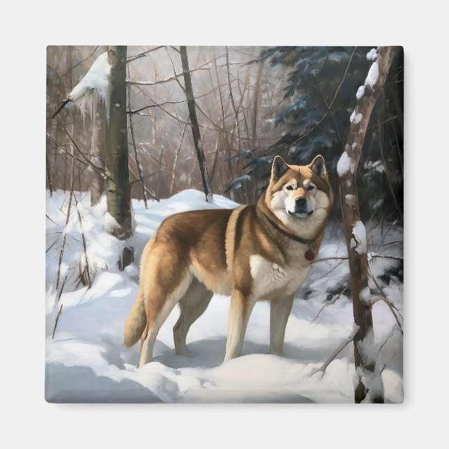Akita Let It Schnee Weihnachten Magnet (Vorne)